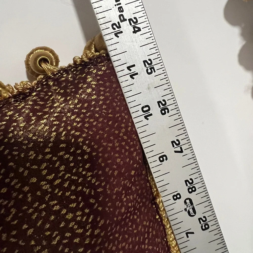 Waterford Linens Burgundy Gold Metallic Tassel Trim Throw Pillows Set of 2 12x12